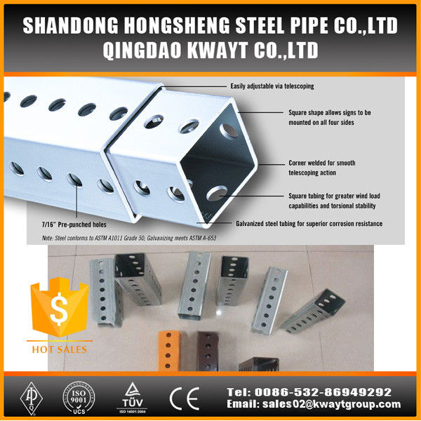 Outdoor steel traffic galvanized perforated square sign post