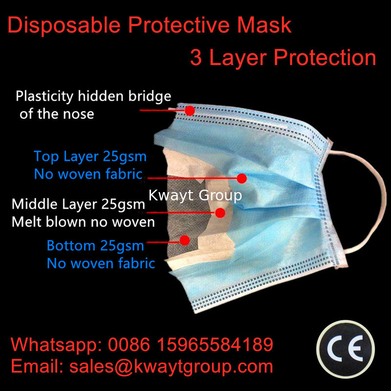 3 Ply Non Woven Face Mask Non Woven Disposable Protective masks Anti-Dust One Time Use Earloop Masks